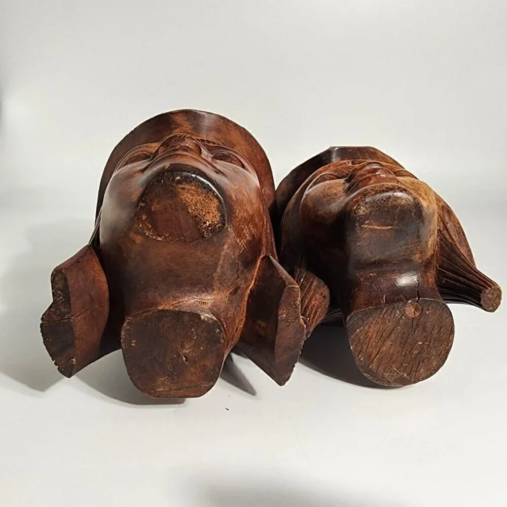 Polynesian Wood Carved Water Dipper Ladle 1960s Tribal Totem Africa Vintage 2Pcs